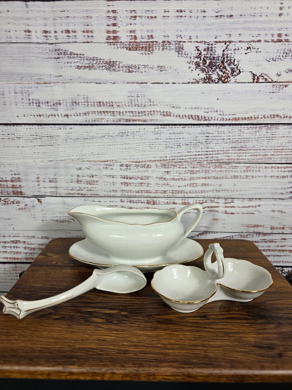 VTG MZ Mortiz Zdekauer Gravy Boat, spoon and Double Salt Cellar